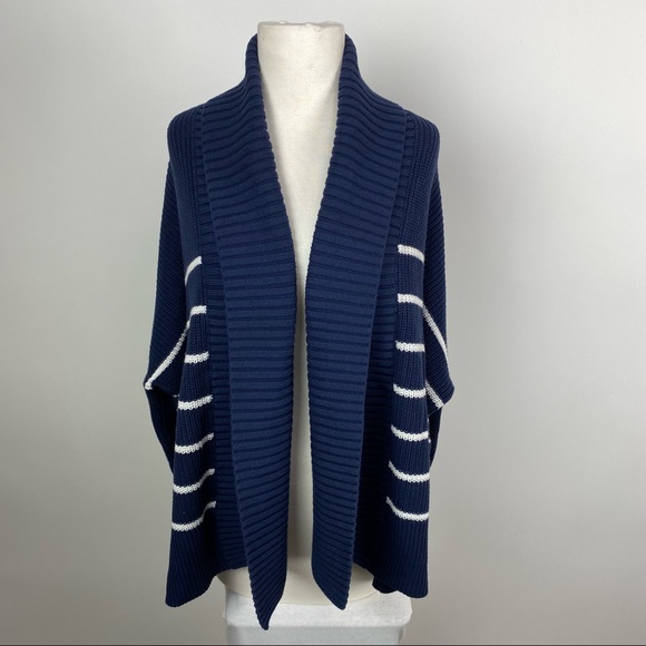 ATHLETA Peaceful Wrap Oversized Knit Open Cardigan Stripe Navy Blue - Size Small - Picture 3 of 9